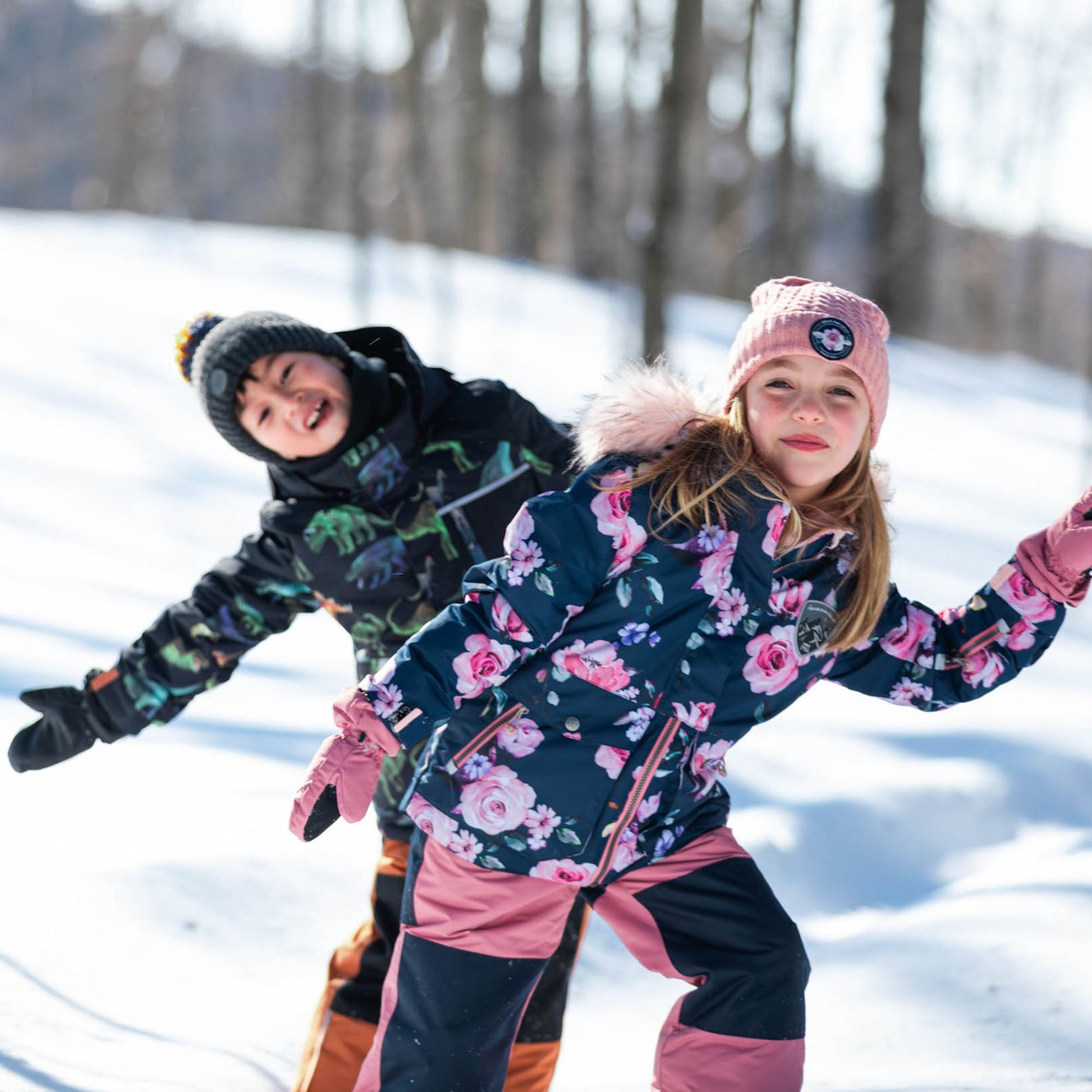 Printed Roses Two Piece Snowsuit is designed to keep little ones warm and dry in the snow. Made from eco-friendly polyester produced with 100% post-consumer recycled plastic bottles,