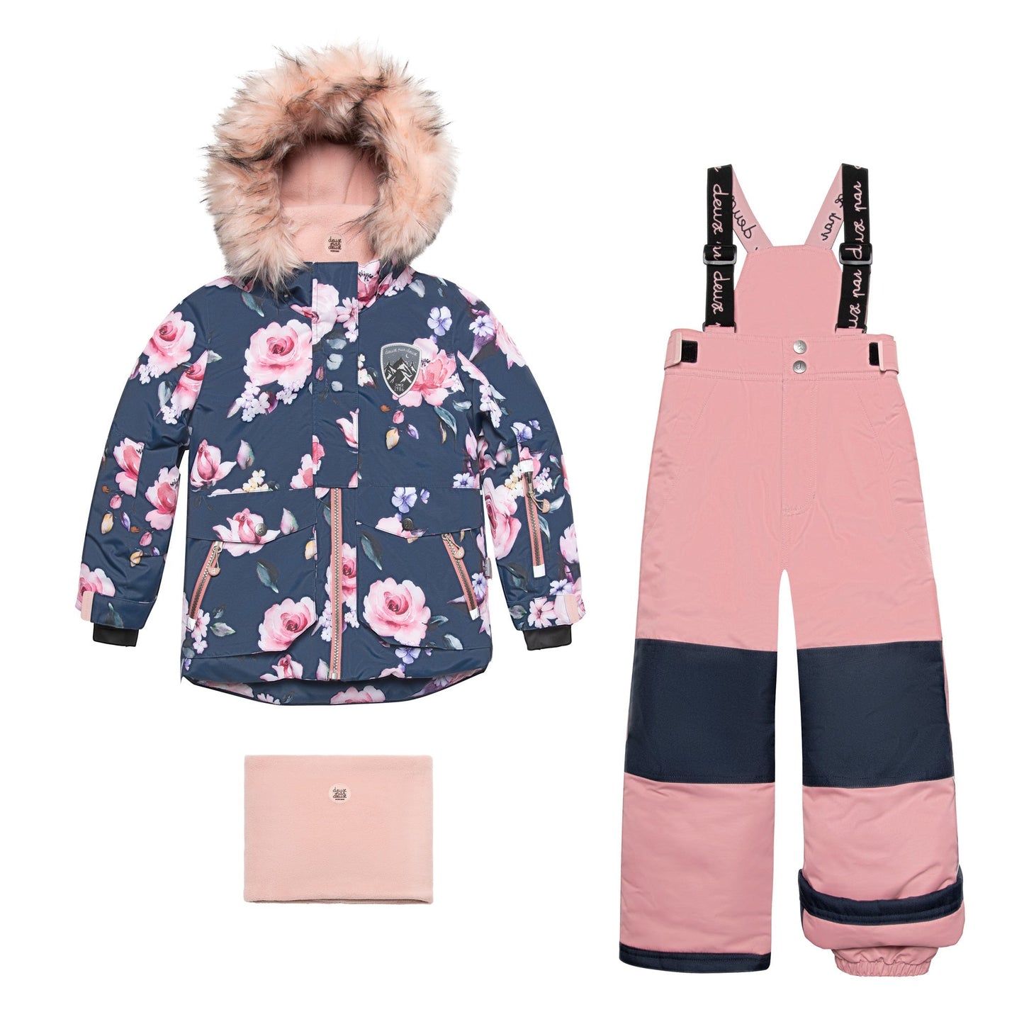 Printed Roses Two Piece Snowsuit is designed to keep little ones warm and dry in the snow. Made from eco-friendly polyester produced with 100% post-consumer recycled plastic bottles,