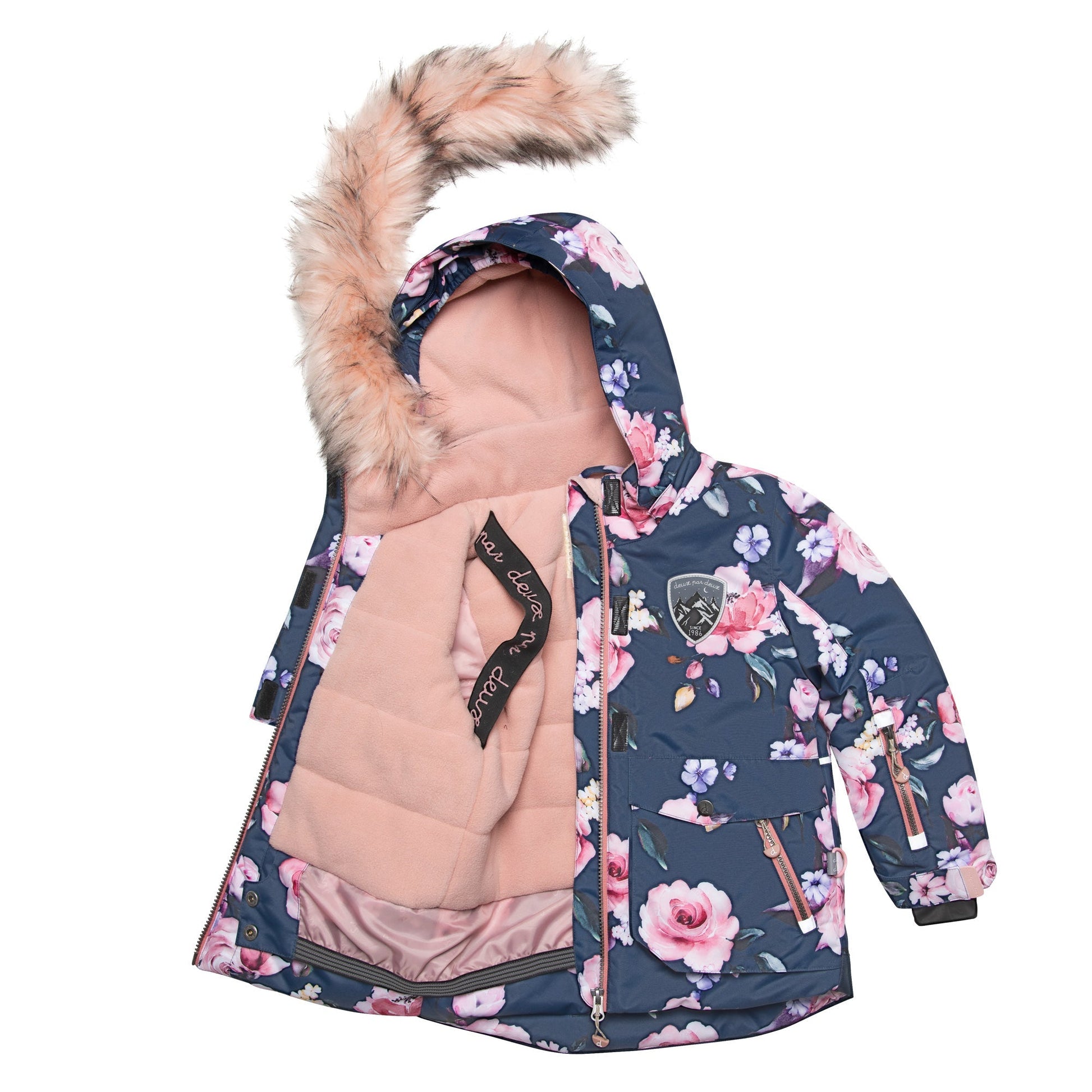 Printed Roses Two Piece Snowsuit is designed to keep little ones warm and dry in the snow. Made from eco-friendly polyester produced with 100% post-consumer recycled plastic bottles,