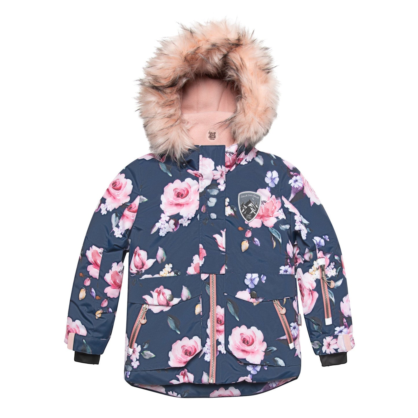 Printed Roses Two Piece Snowsuit is designed to keep little ones warm and dry in the snow. Made from eco-friendly polyester produced with 100% post-consumer recycled plastic bottles,