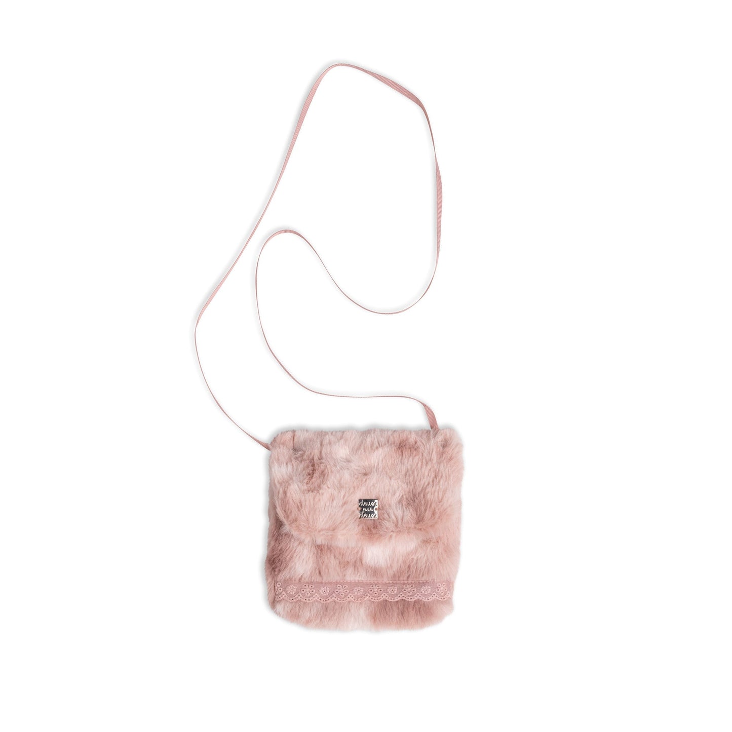 She can carry her essentials in style inside our Silver Pink Fake Fur Bag. In a chic crossbody silhouette, this petite bag is made from poly faux fur.  Features a flap front silhouette with a slim strap for easy carrying and eyelet lace trim for added texture.