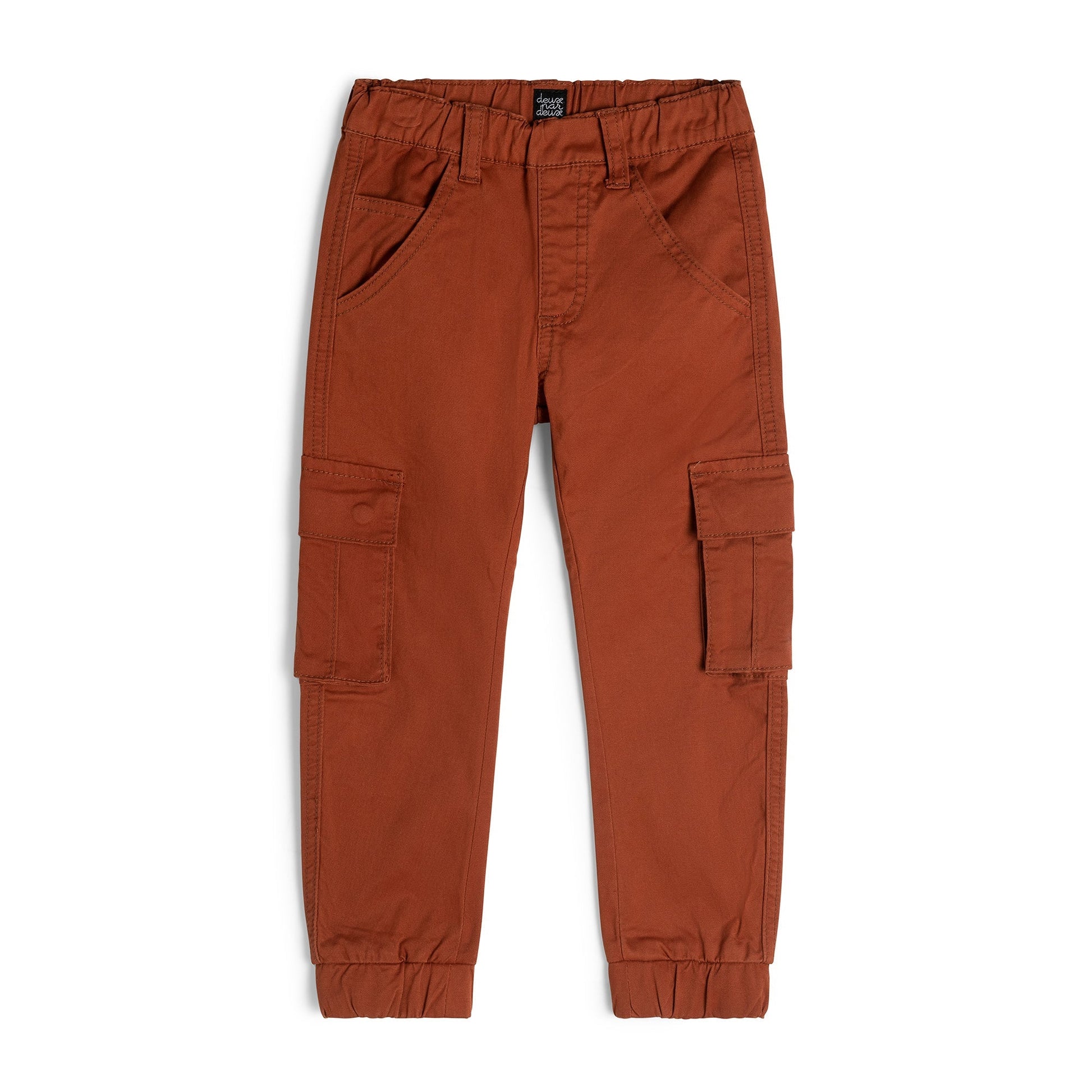 Flap cargo pockets make our Stretch Twill Jogger Orange-Brown the pant he'll want to wear every single day. Soft and comfortable in a stretch cotton/elastane blend.  These jogger pants feature an elastic waistband, scoop front pockets, and elastic ankles. Mix and match with tee shirts, hoodies, or sweaters to create a variety of different looks.