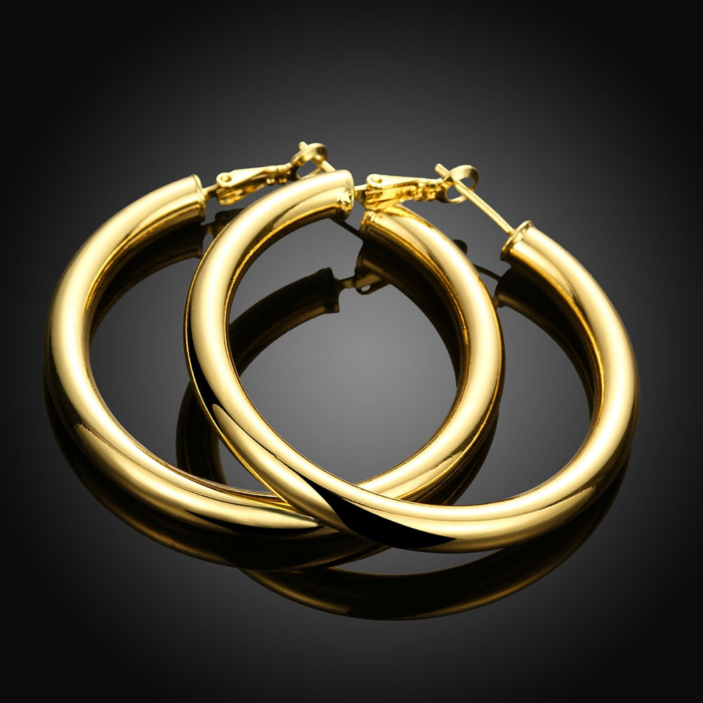 Thick Tube 50mm Hoop Earring in 18K Gold Filled. Made To Last Lifetime. Designed in ITALY.