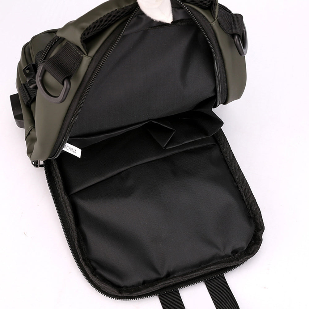 Looking for a stylish and functional chest bag? Look no further than our USB Charging Backpack! The bag features a USB charging port, so you can keep your devices charged on the go.  It's made of durable water-resistant nylon. It has multiple pockets and compartments to keep your belongings organized. The adjustable straps make it comfortable to wear. 