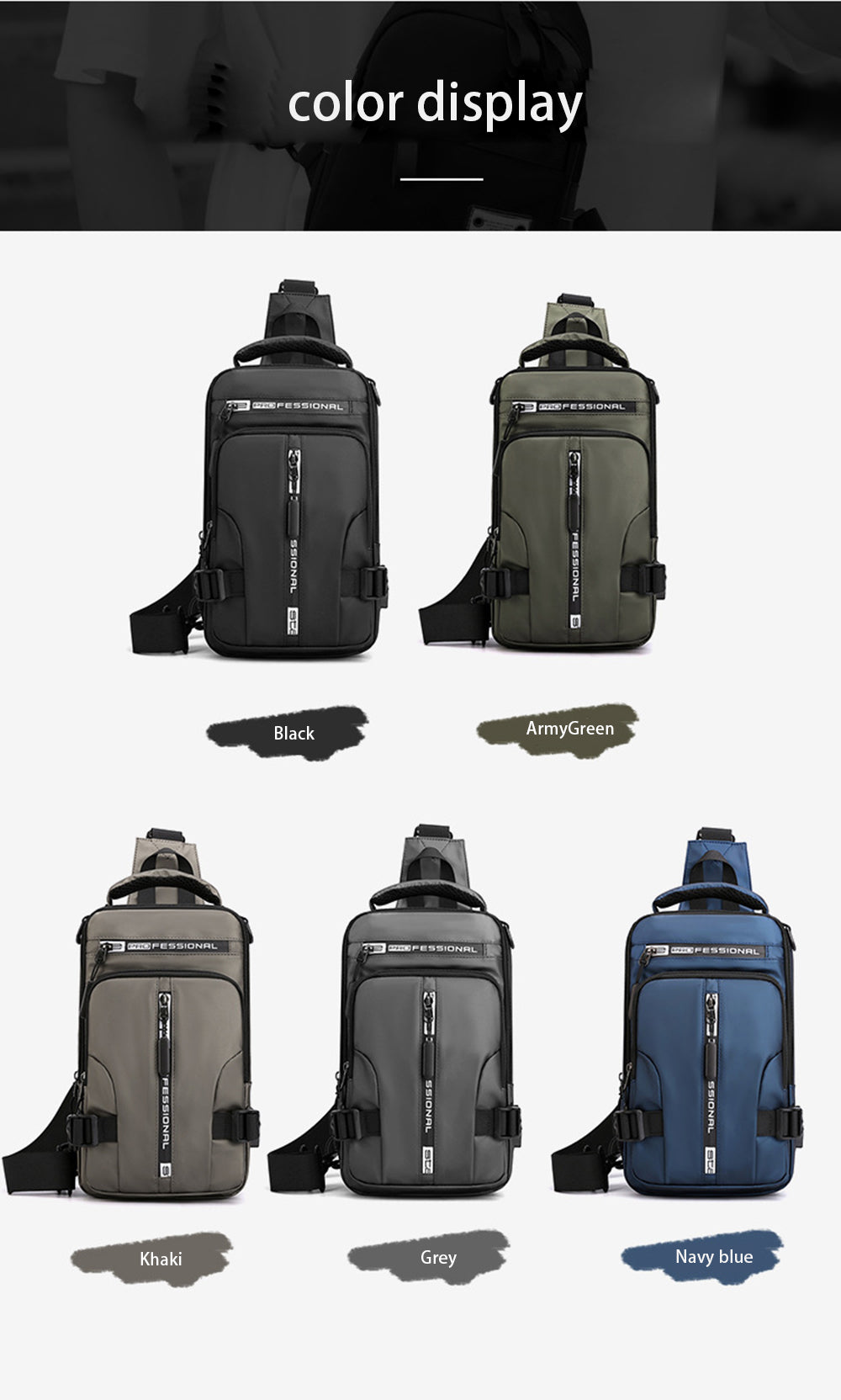 Looking for a stylish and functional chest bag? Look no further than our USB Charging Backpack! The bag features a USB charging port, so you can keep your devices charged on the go.  It's made of durable water-resistant nylon. It has multiple pockets and compartments to keep your belongings organized. The adjustable straps make it comfortable to wear. 