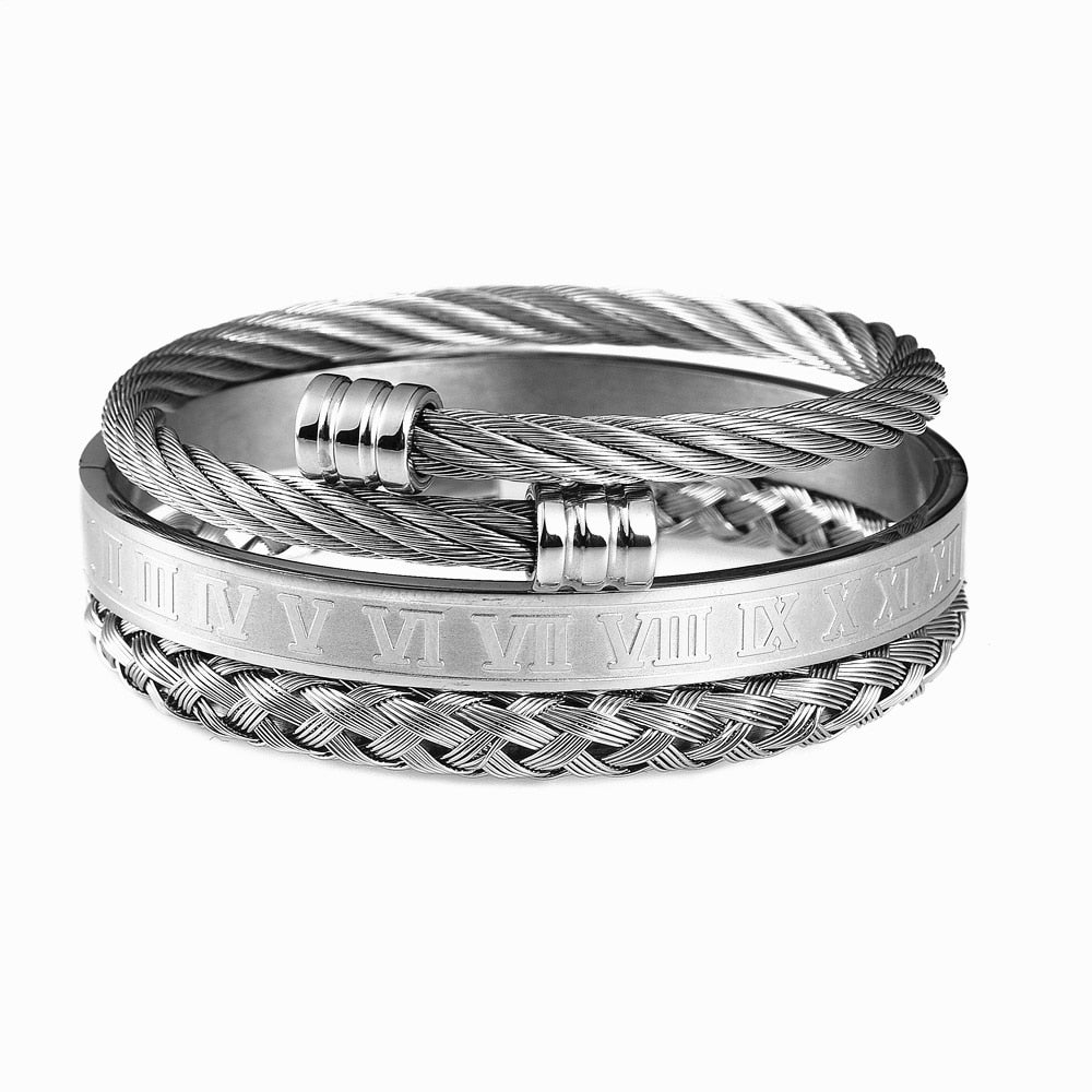 Ultra Modern Stainless Steel Bracelet Set. Make a statement without saying a word with these eye-catchers. These bold bracelets are sure to become signature pieces.