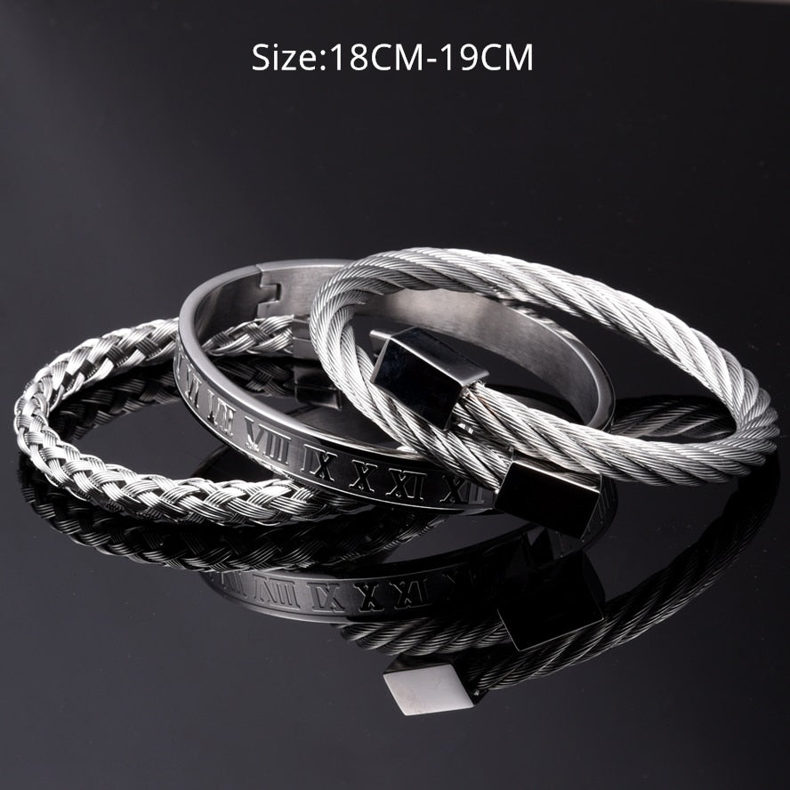 Ultra Modern Stainless Steel Bracelet Set. Make a statement without saying a word with these eye-catchers. These bold bracelets are sure to become signature pieces.