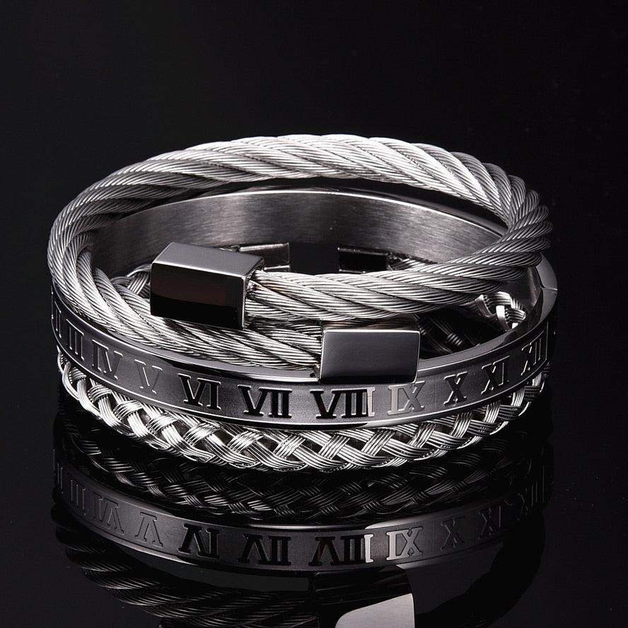 Ultra Modern Stainless Steel Bracelet Set. Make a statement without saying a word with these eye-catchers. These bold bracelets are sure to become signature pieces.