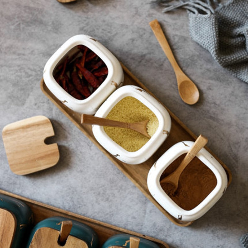 Marble Pattern Ceramic Seasoning Tank Set