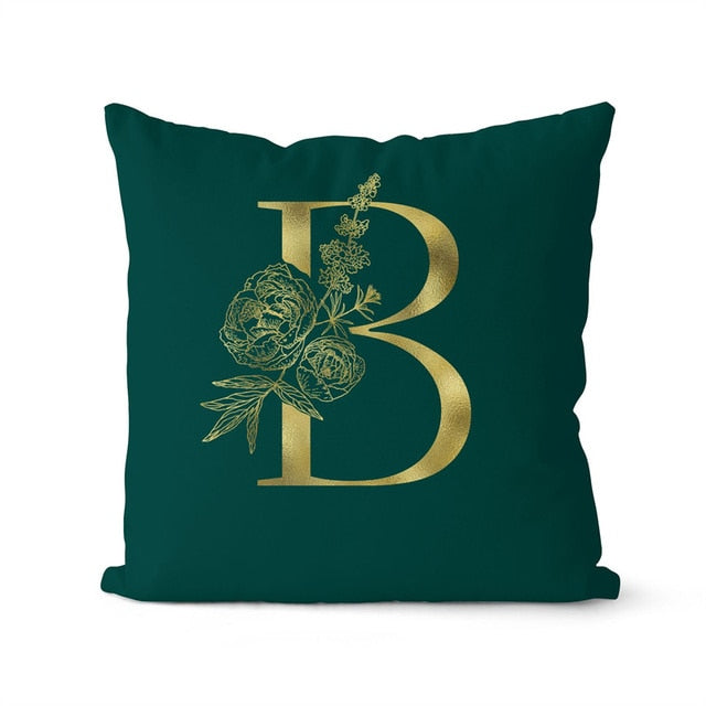 Gold Letter Initial Throw Pillow Cover