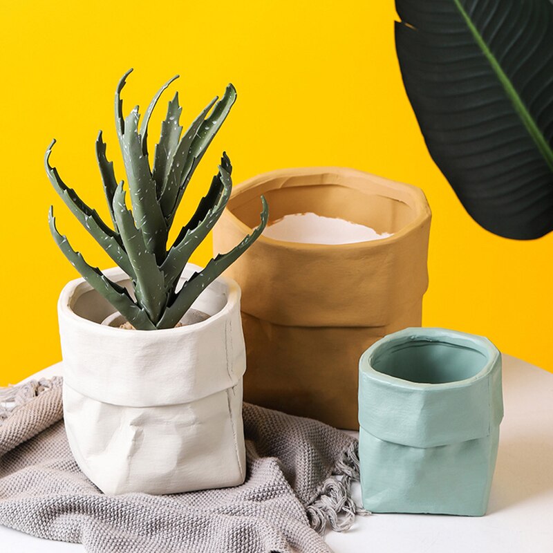 Ceramic Kraft Paper Bag Flowerpot