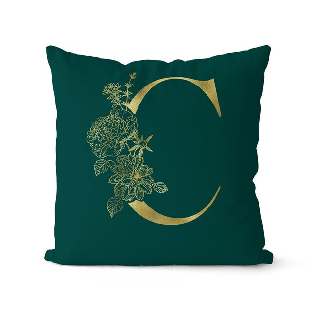 Gold Letter Initial Throw Pillow Cover