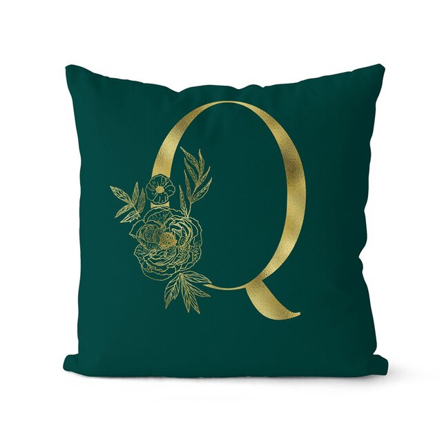 Gold Letter Initial Throw Pillow Cover