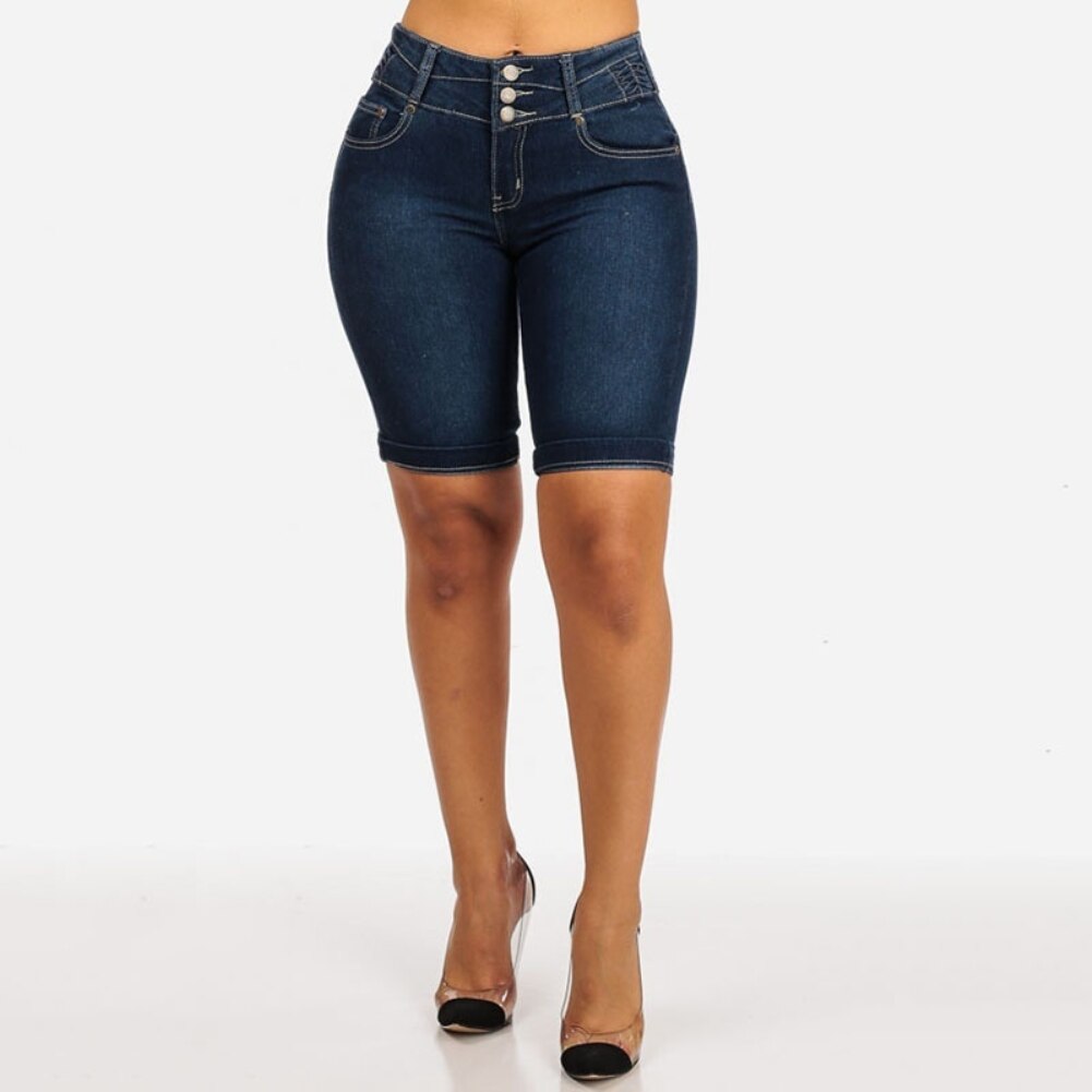 Knee Length Stretch Jean Shorts