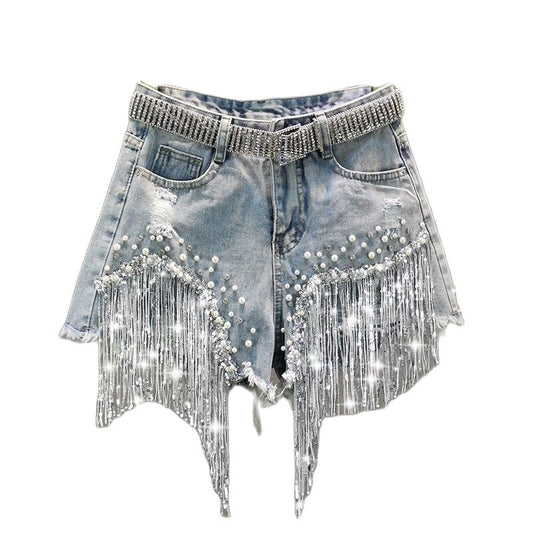 Tassel Beading Denim Shorts