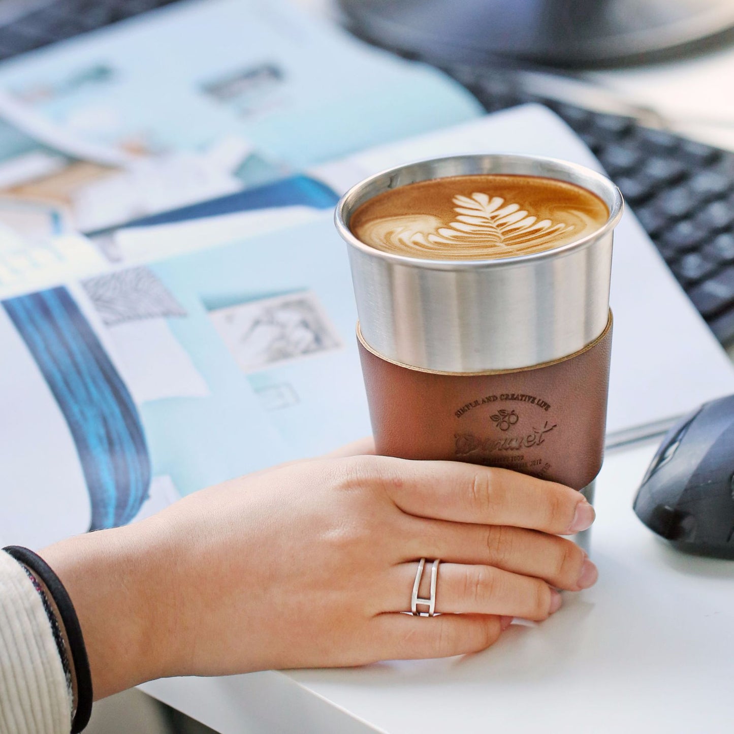 Stainless Steel Lidded Travel Mugs with Straw