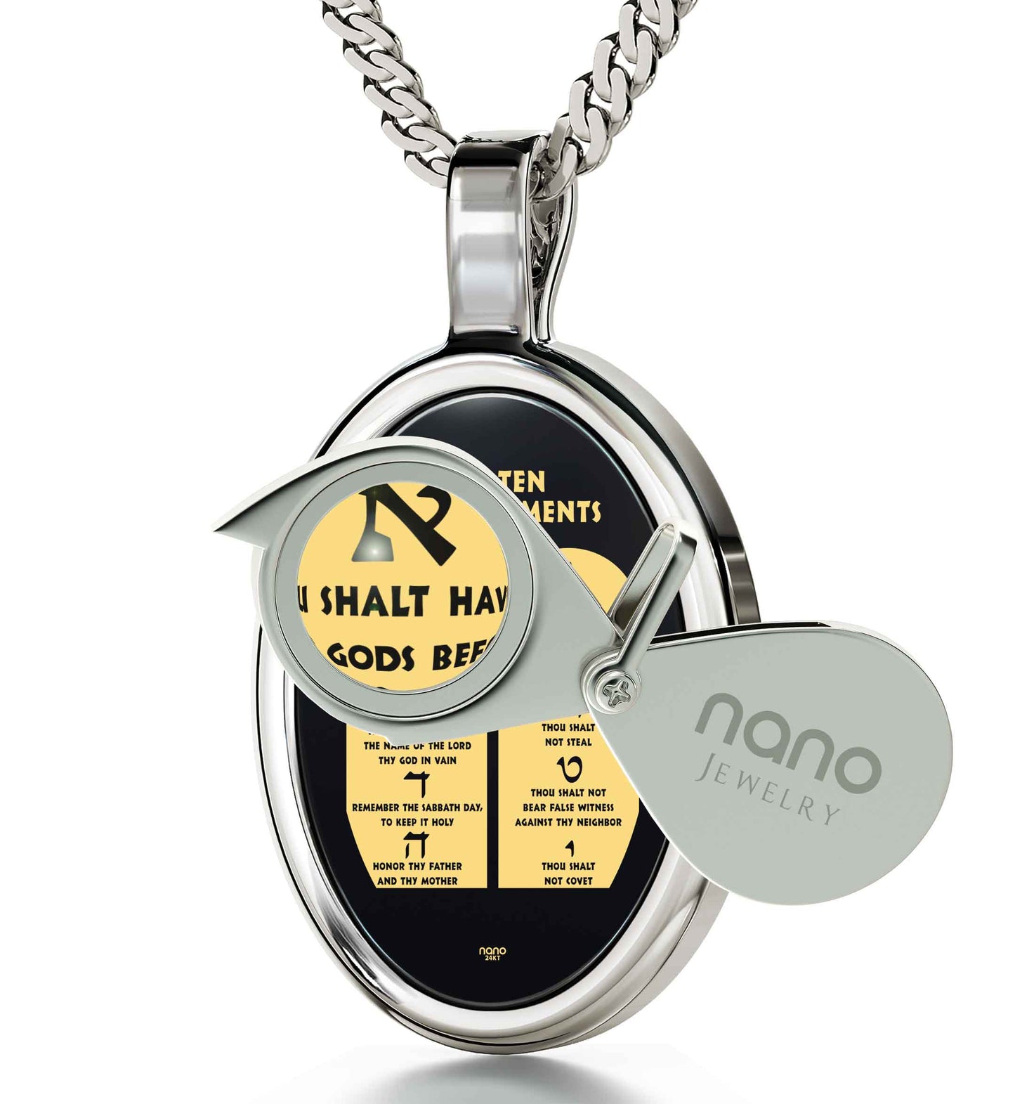 Ten Commandments Hebrew Pendant Necklace