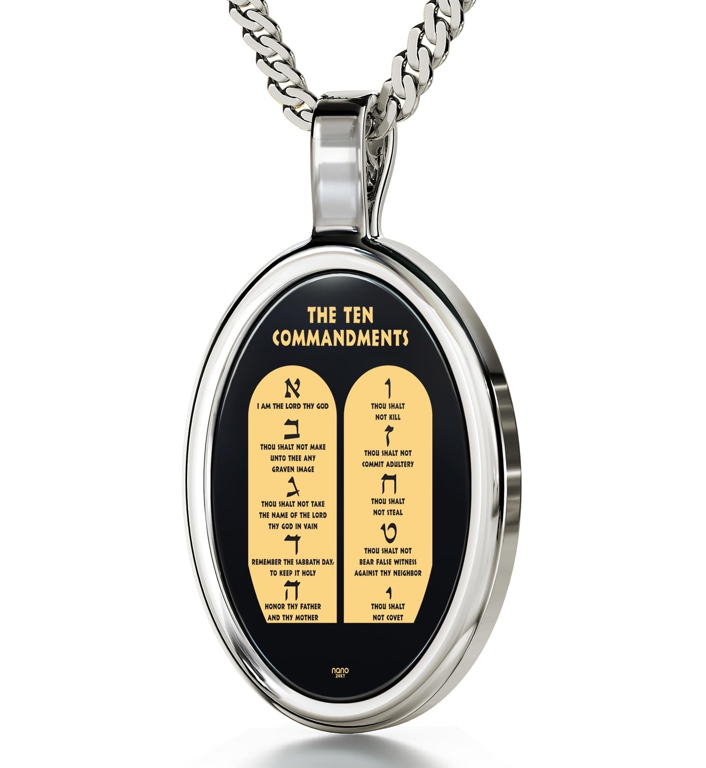 Ten Commandments Hebrew Pendant Necklace