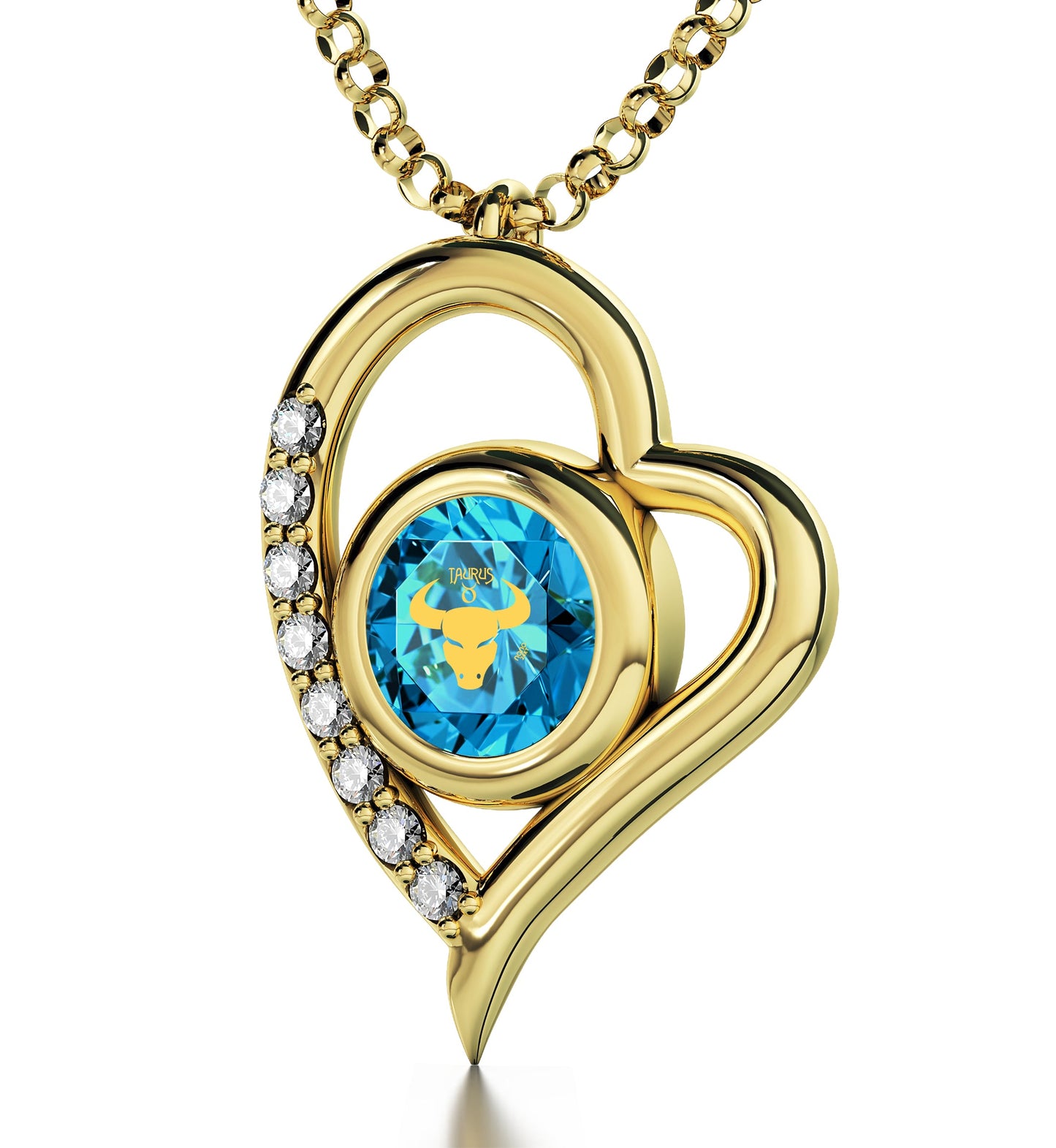 Gold Plated Silver Taurus Necklace Zodiac Heart Pendant 24k Gold Inscribed on Crystal