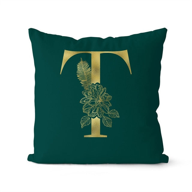 Gold Letter Initial Throw Pillow Cover