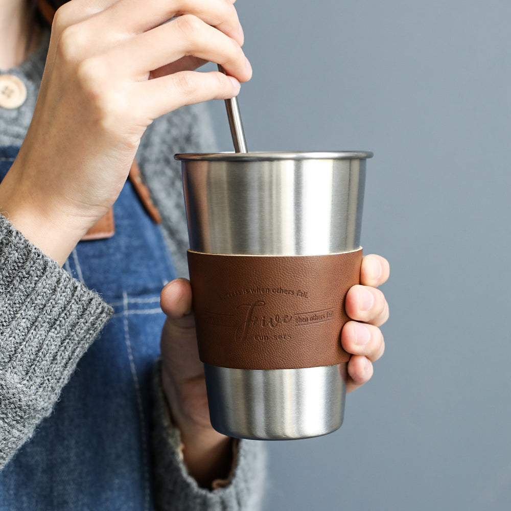 Stainless Steel Lidded Travel Mugs with Straw